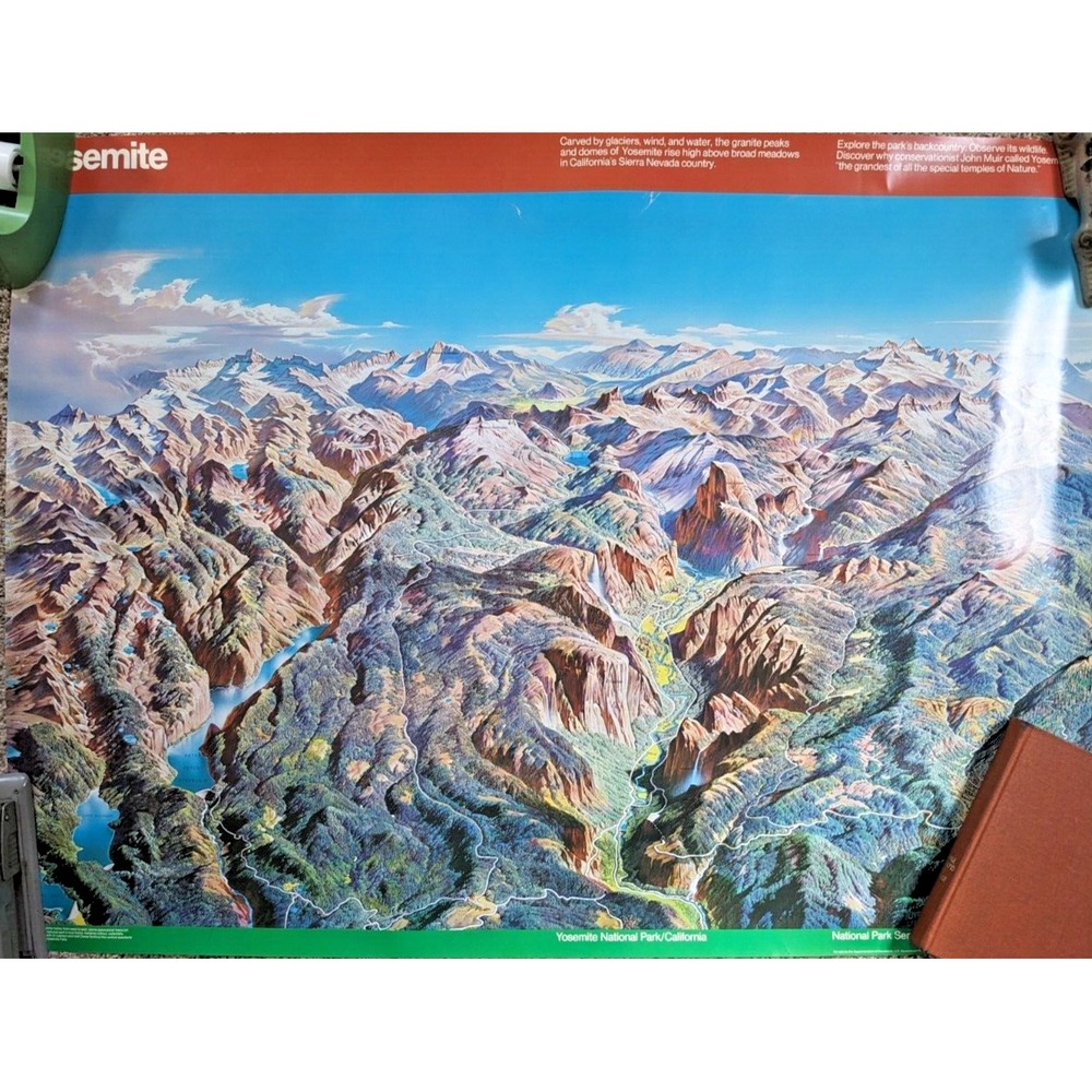 VTG 1988 Yosemite National Park Poster Map Aerial View Art‎ by Heinrich Berann